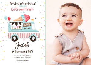 Birthday Invitation Ice Cream Truck Birthday Parade Neutral Vertical - With Photo design preview