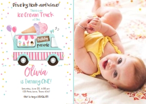 Birthday Invitation Ice Cream Truck Birthday Parade Pink Vertical - With Photo design preview