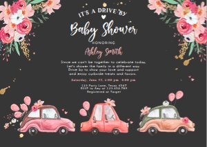 Baby Shower Invitation Drive By Cars Pink Horizontal Dark design preview