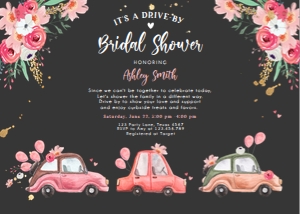 Bridal Shower Invitation Drive By Cars Pink Horizontal Dark design preview