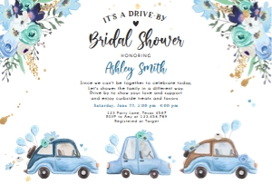 Bridal Shower Invitation Drive By Cars Blue Horizontal 2 design preview