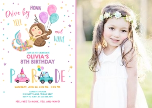 Birthday Invitation Drive By Mermaid Brown - With Photo design preview