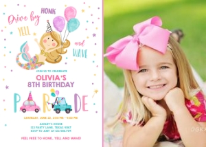 Birthday Invitation Drive By Mermaid Blond - With Photo design preview