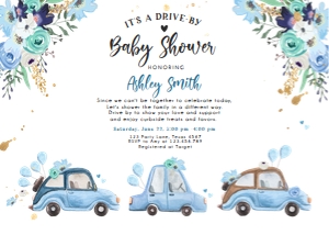Baby Shower Invitation Drive By Cars Blue Horizontal 2 design preview