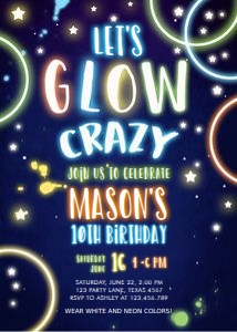 Birthday Invitation Let's Glow Crazy Boy design preview