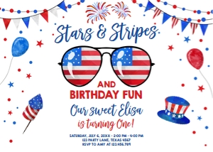Birthday Invitation 4th of July Horizontal White design preview