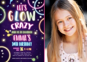 Birthday Invitation Let's Glow Crazy Photo design preview