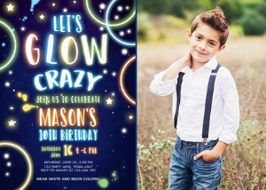 Birthday Invitation Let's Glow Crazy Boy Photo design preview