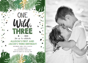 Birthday Invitation Safari One Wild and Three Photo design preview