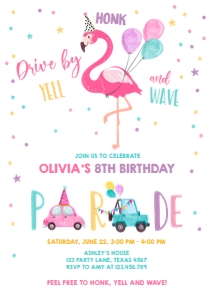Birthday Invitation Drive By Flamingo design preview