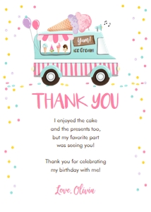 Thank you Card Ice Cream Truck Pink Vertical: Thank you Card Ice Cream Truck Pink Vertical