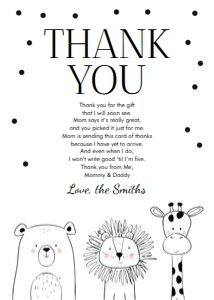 Thank You Card Animals Safari Neutral 2 design preview