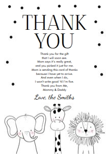 Thank You Card Animals Safari Neutral design preview