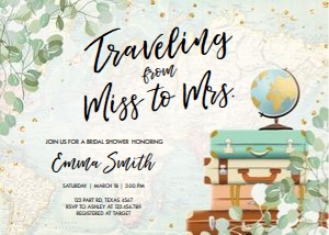 Bridal Shower Invitation Miss to Mrs Travel Eucalyptus Map design preview