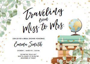 Bridal Shower Invitation Miss to Mrs Travel Eucalyptus design preview