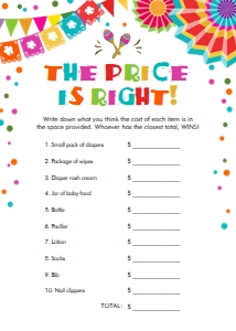 Baby Shower Game Fiesta The Price is Right design preview