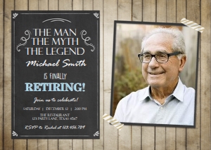 Invitation Retirement Man Myth Legend Wood - With Photo design preview