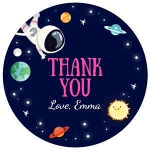 Favor Tag Space Astronaut Round Girl: Favor Tag Space Astronaut Girl