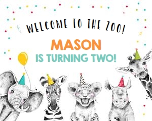 Welcome Sign Party Animals Black and White Zoo Boy design preview