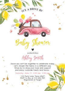 Baby Shower Invitation Drive By Car Lemons Pink design preview