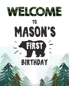 Welcome Sign Lumberjack Bear Trees Green White design preview