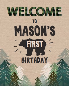 Welcome Sign Lumberjack Bear Trees Green design preview