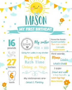 Birthday Milestones Poster Sunshine Bow Tie Blue design preview