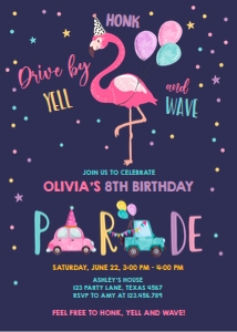 Birthday Invitation Drive By Flamingo Dark design preview