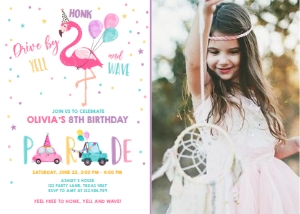 Birthday Invitation Drive By Flamingo Photo design preview