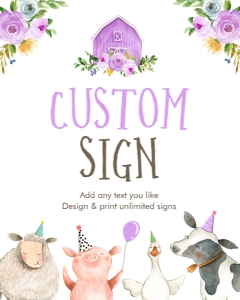Editable Custom Sign Farm Animals Girl Purple 8x10 design preview