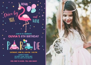 Birthday Invitation Drive By Flamingo Dark Photo design preview