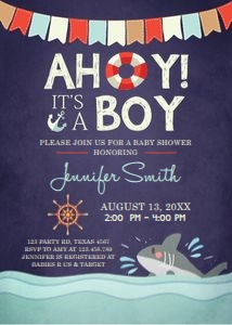 Baby Shower Invitation Ahoy its a Boy! Shark design preview