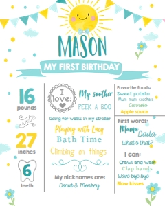 Birthday Milestones Poster Sunshine Bow Tie Blue 2 design preview