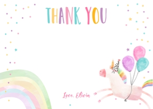 Thank You Card Birthday Unicorn Balloons Horizontal design preview
