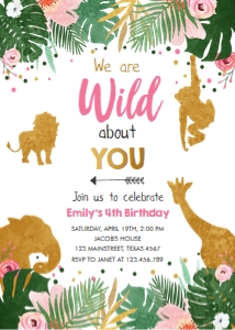 Birthday Invitation Safari Wild About You Girl design preview
