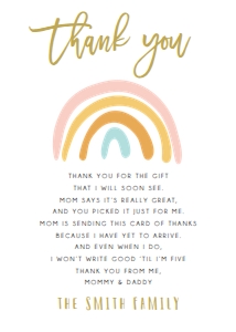 Thank You Card Baby Shower Rainbow Pastel Girl design preview