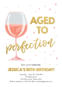Birthday Invitation Aged to Perfection White Rose Pink Glass design preview