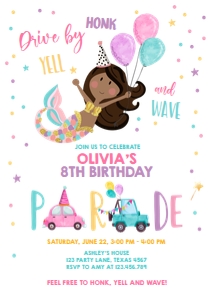 Birthday Invitation Drive By Mermaid African American design preview