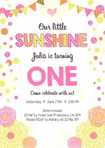 Birthday Invitation Our Little Sunshine Confetti Vertical design preview