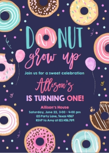 Birthday Invitation Girl Donut Grow Up Dark design preview