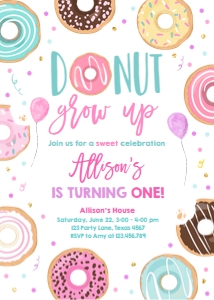 Birthday Invitation Girl Donut Grow Up design preview