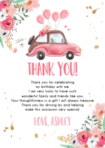 Thank You Card Drive By Pink Floral Car Vertical design preview