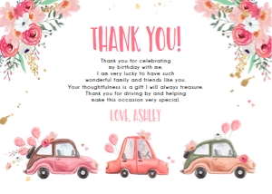 Thank You Card Drive By Pink Floral Car Horizontal design preview