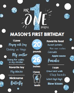 Birthday Milestone Poster Mr Onederful Chalk Blue design preview