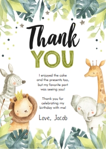 Thank You Card Safari Animals Jungle Boy design preview