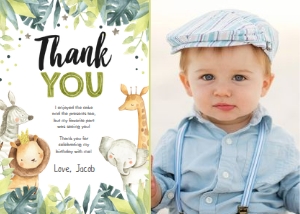 Thank You Card Safari Animals Jungle Boy - With photo design preview