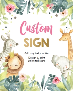Custom Editable Sign Safari Animals Jungle Girl 8x10 design preview