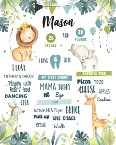 Milestones Poster Safari Animals Jungle Boy V2 design preview