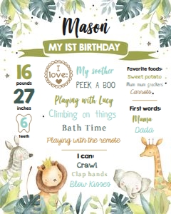 Milestones Poster Safari Animals Jungle Boy design preview