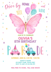 Birthday Invitation Drive By Butterfly design preview